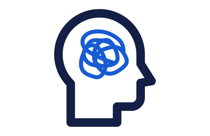 Icone - Tête noir rempli de traits bleu symbole d'anxiété